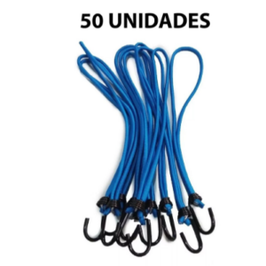 Kit 50 Elastico De Lona Caminhao Azul Gancho Metal 35cm
