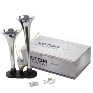 Buzina A Ar 2 Corneta Cromada com Valvula Eletrica 12 Volts - VT043
